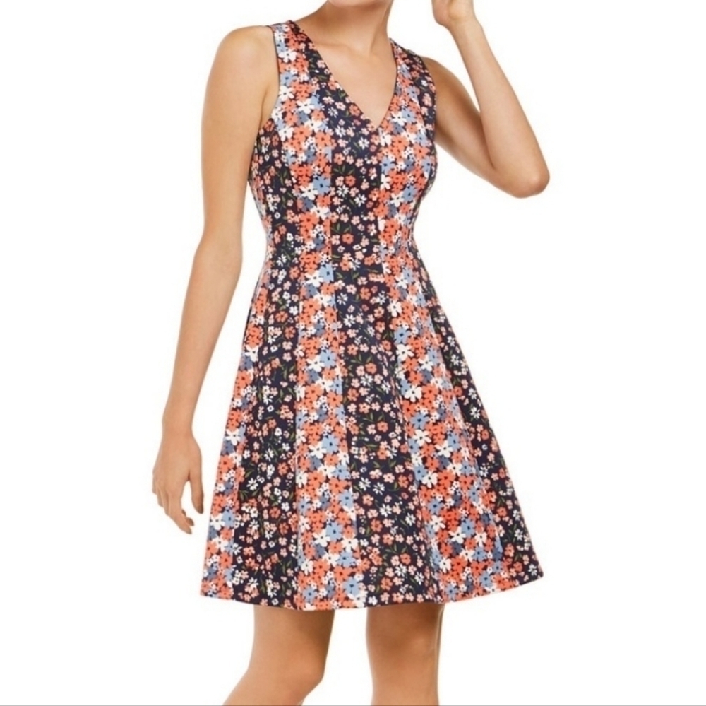 Michael Kors floral A-line Dress Coral Peach XS